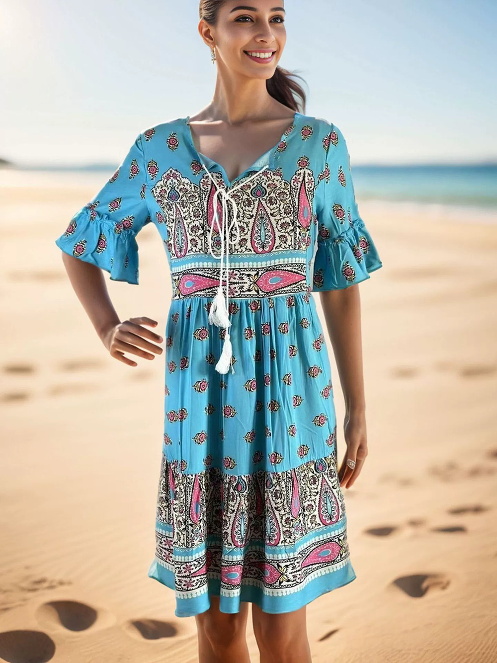 ZARA Boho Floral Print Dress Spring Summer Casual Vacation